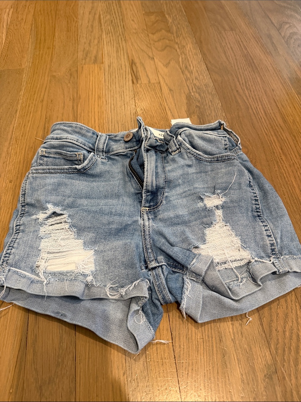 Hollister Light Blue Distressed Denim Shortstop (curvy mid-rise)